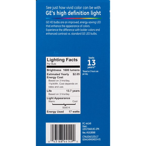 GE Refresh Daylight HD 100W LED Light Bulbs, A21, 2 CT