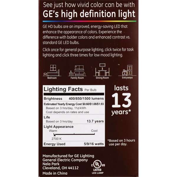 GE Relax Soft White HD 30-70-100W 3-way LED Light Bulb, A21, 1 CT