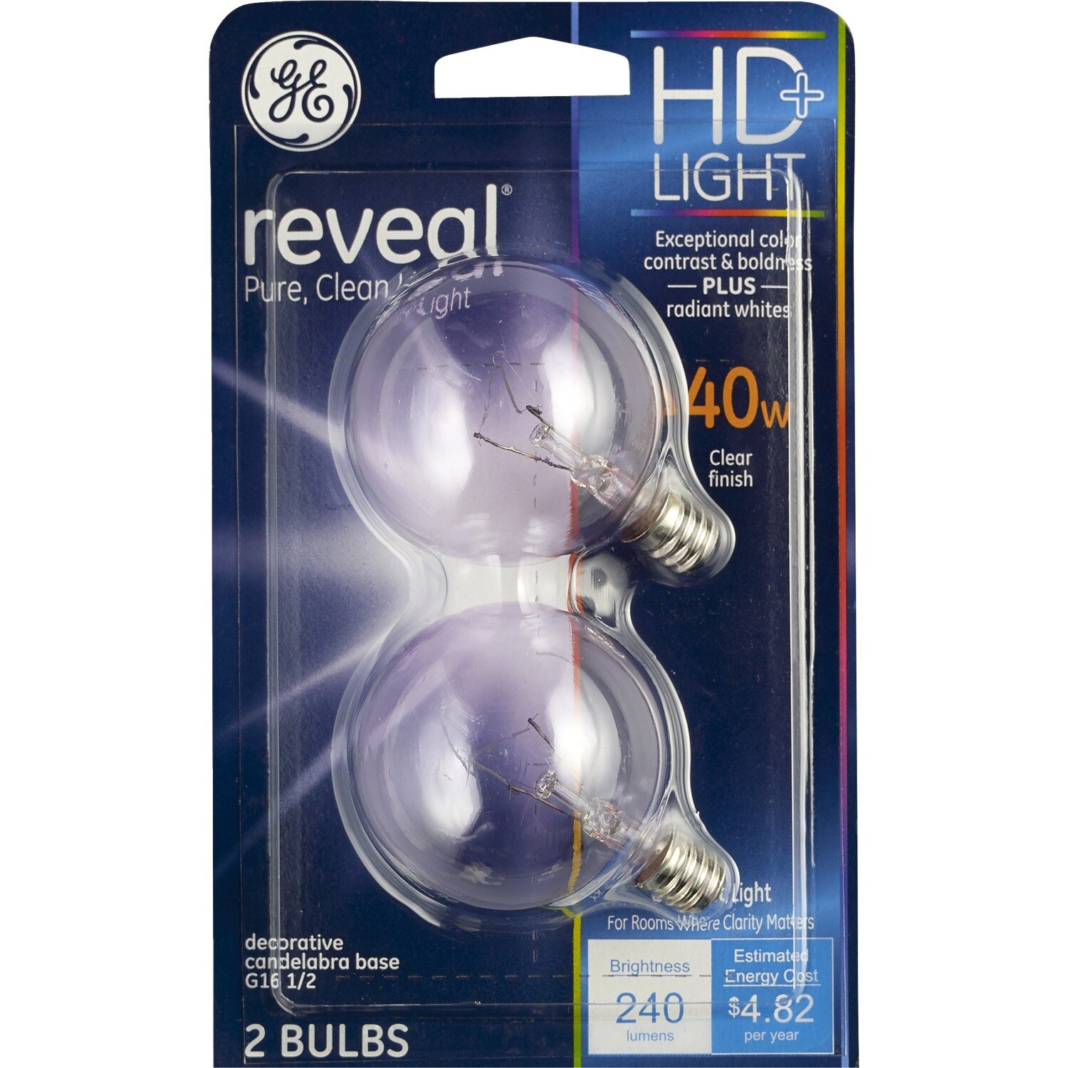 GE Reveal - Bombillas con base de candelabro, transparente, 40 vatios