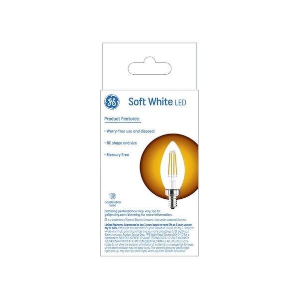 GE Decorative Blunt Tip 60W Equivalent Soft White LED Light Bulbs, Dimmable, Small Base, 2 ct