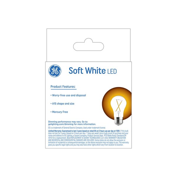 GE 40W Equivalent Soft White A15 LED Light Bulbs, Dimmable, Standard Base, 2 ct