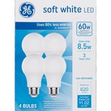 GE 60W Soft White A19 LED Light Bulbs, Standard Base, 4 ct, thumbnail image