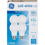 GE 60W Soft White A19 LED Light Bulbs, Standard Base, 4 ct, thumbnail image