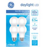 GE 60W Equivalent Daylight A19 LED Light Bulbs, Standard Base, 4 ct, thumbnail image