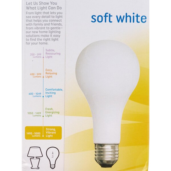 GE 3-Way 50-200-250W Soft White A21 Light Bulbs, Standard Base, 2 ct