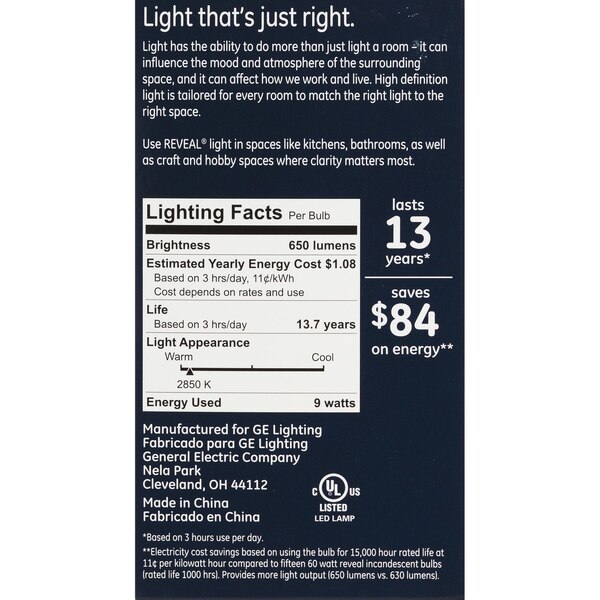 GE Reveal LED 60 WATT Bulb