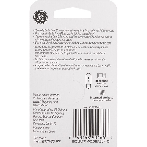 GE Microwave Oven 25w Appliance Lightbulb