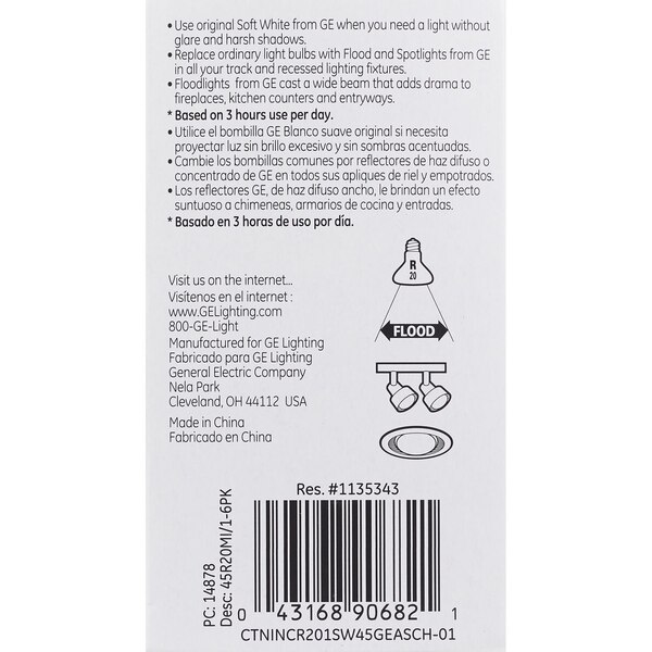 GE Soft White 45w R20 Indoor Floodlight
