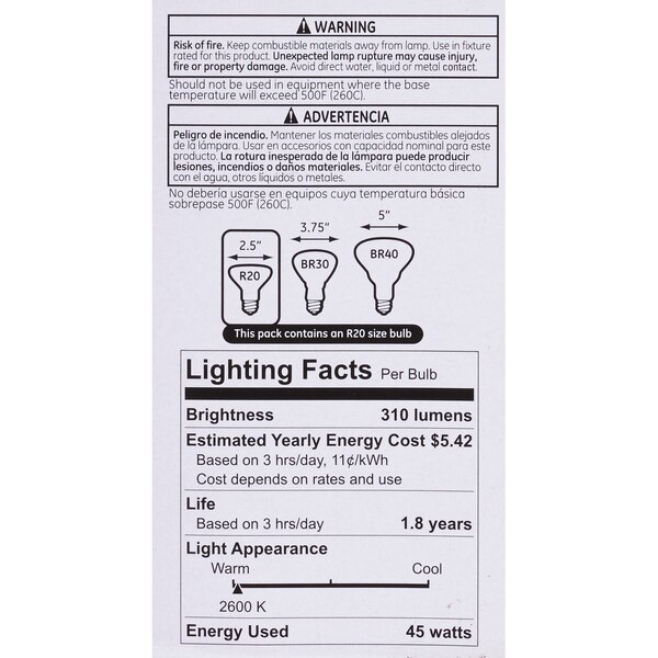GE Soft White 45w R20 Indoor Floodlight