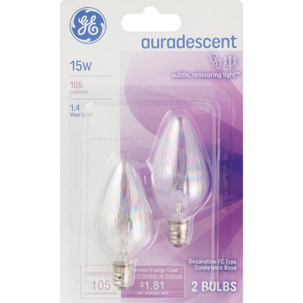 GE Decorative 15W Auradescent FC Light Bulbs, Candelabra Base, 2 ct