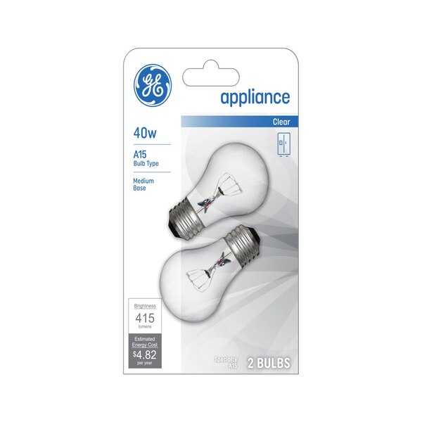 GE 40W Appliance Light Bulbs, Standard Base, 2 ct