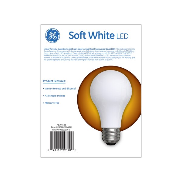 GE Lighting Non-Dimmable 60-Watt Class Shape Bulbs, LED A19, 4 ct