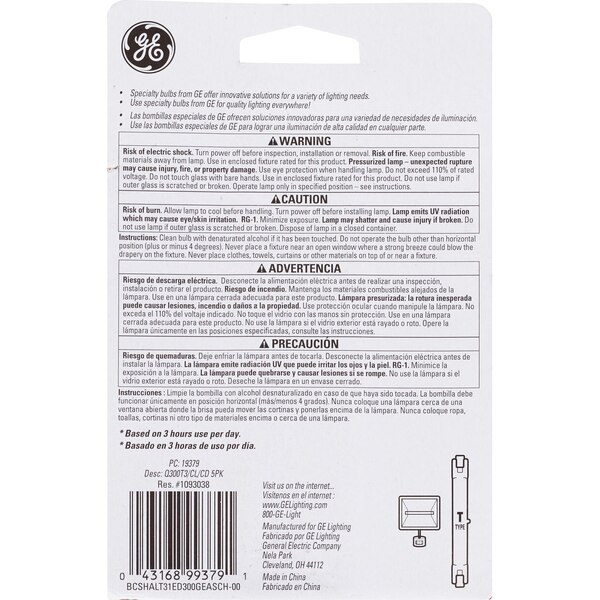 GE Halogen 300W Specialty Bulb, Clear