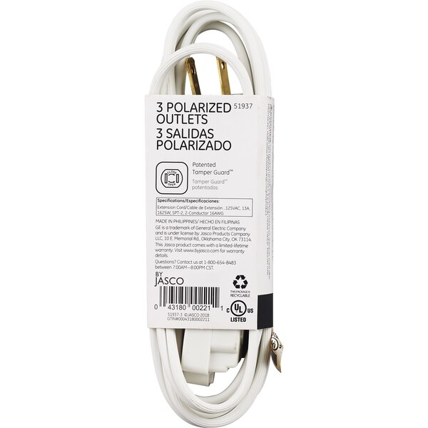 GE 6' Indoor Extension Cord, White