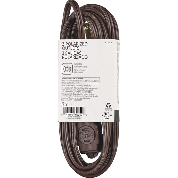 GE - Cable de extensión para interiores, 15', marrón