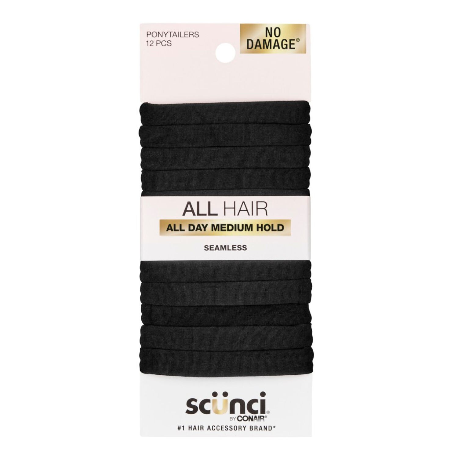 Scunci Hosiery Ponytail Elastic, Black, 12 CT