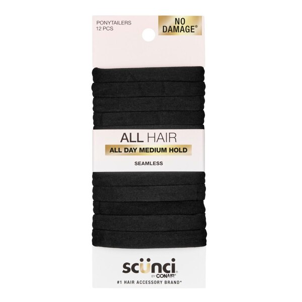 Scunci Hosiery Ponytail Elastic, Black, 12 CT