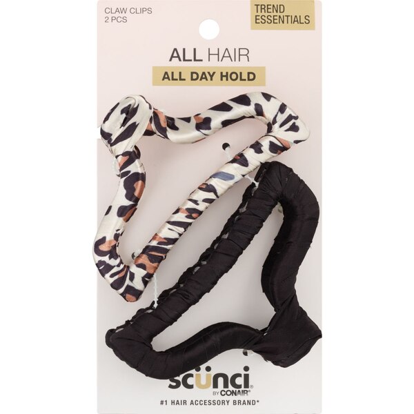 Scunci All Day Hold Claw Clips, Leopard/Black, 2 CT