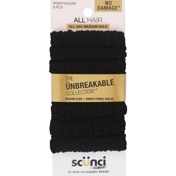 Scunci Unbreakable All Hair Medium Hold Ponytailers, Black, 8 CT