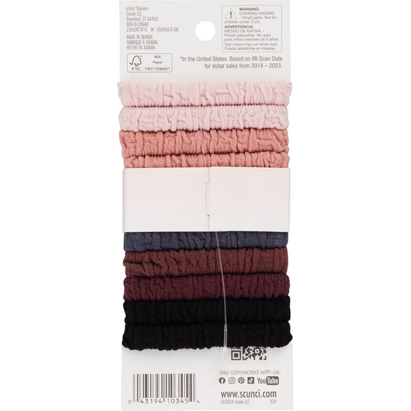 Scunci Comfy Unbreakable All Day Fine Hair Gentle Hold Ponytailers, Assorted Colors, 10 CT