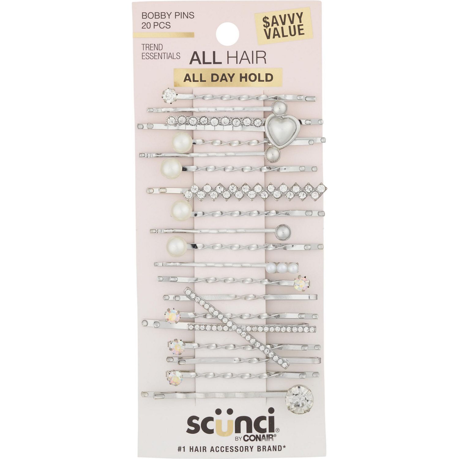 Scunci Savvy Value Bobby Pins, Silver, 20 CT