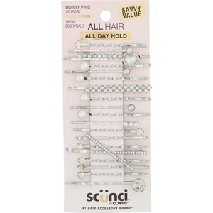 Scunci Savvy Value Bobby Pins, Silver, 20 CT