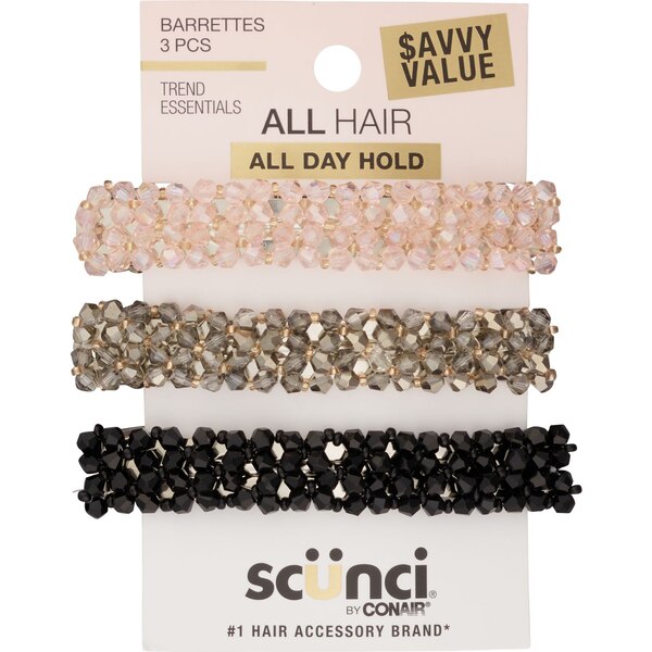Scunci All Day Hold Barrettes, Assorted Colors, 3 CT