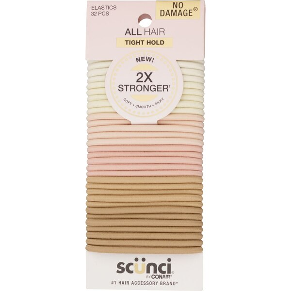 Scunci Tight Hold No Damage Elastics, Blonde, 32 CT