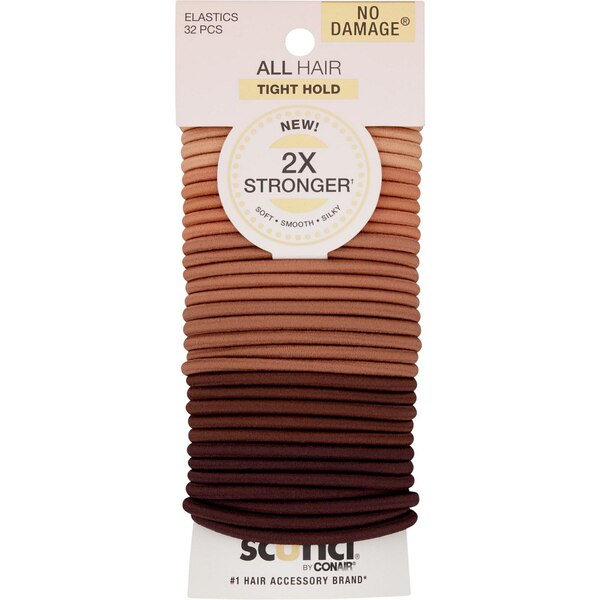 Scunci All Hair Tight Hold 2X Stronger Elastics, Neutral, 32 CT