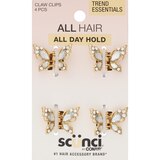 Scunci All Hair All Day Hold Claw Clips, Gold Butterflies, 4 CT, thumbnail image