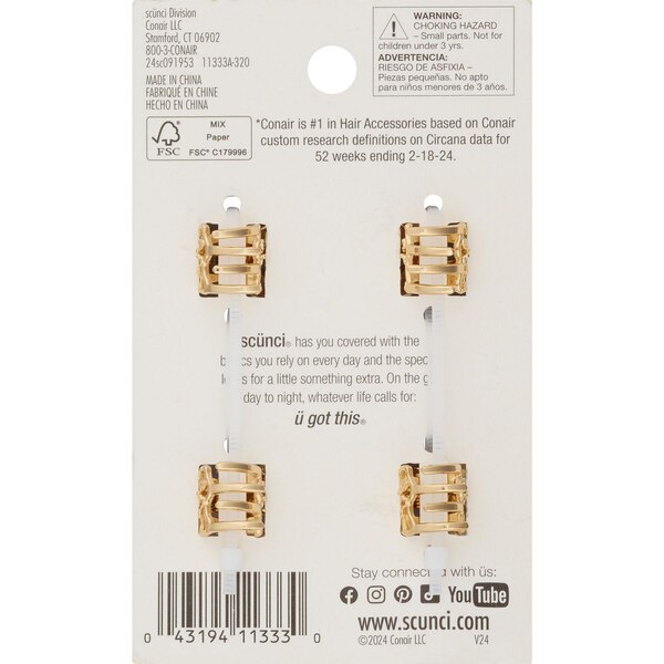 Scunci All Hair All Day Hold Claw Clips, Gold Butterflies, 4 CT