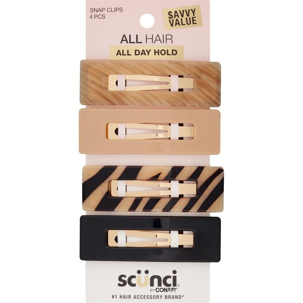 Scunci All Hair All Day Hold Snap Clips, 4 CT