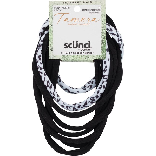Scunci Tamera XL Thick Hair Hosiery Ponytailers, Black, 8 CT