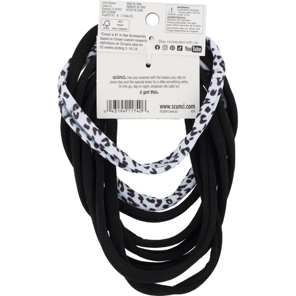 Scunci Tamera XL Thick Hair Hosiery Ponytailers, Black, 8 CT
