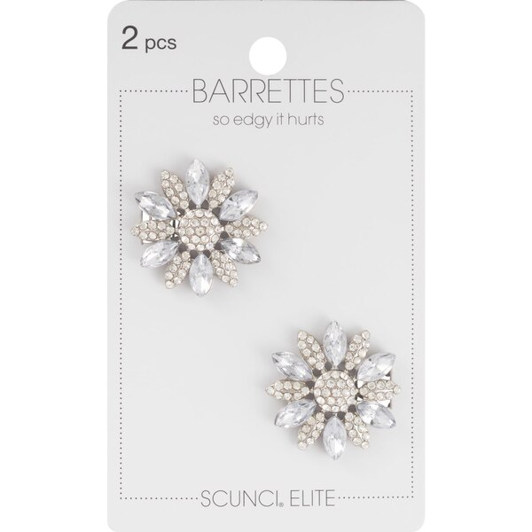 Scunci Elite Silver Floral Barrette, 2 CT