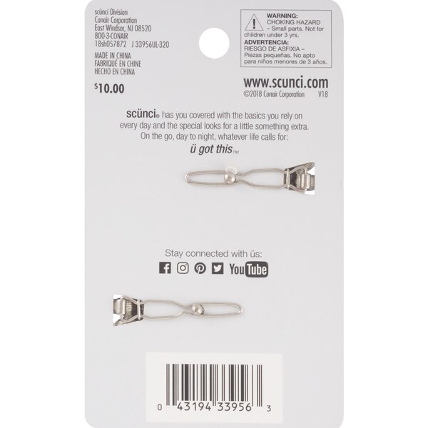 Scunci Elite Silver Floral Barrette, 2 CT