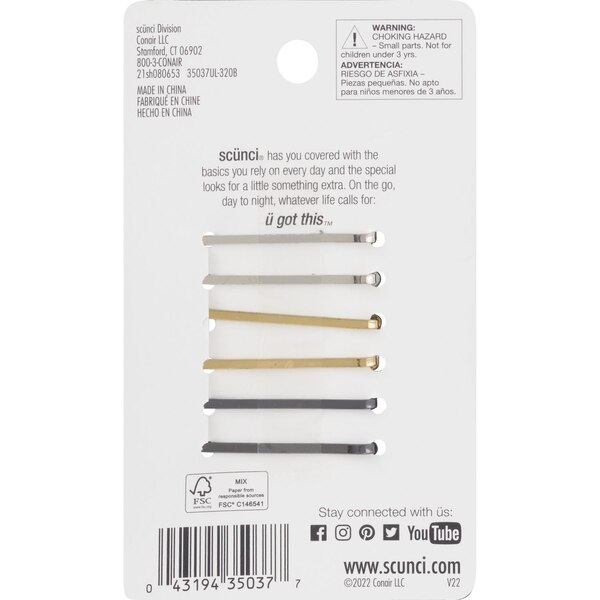 Scunci Mini Bobby Pins with Rhinestones, 6 CT