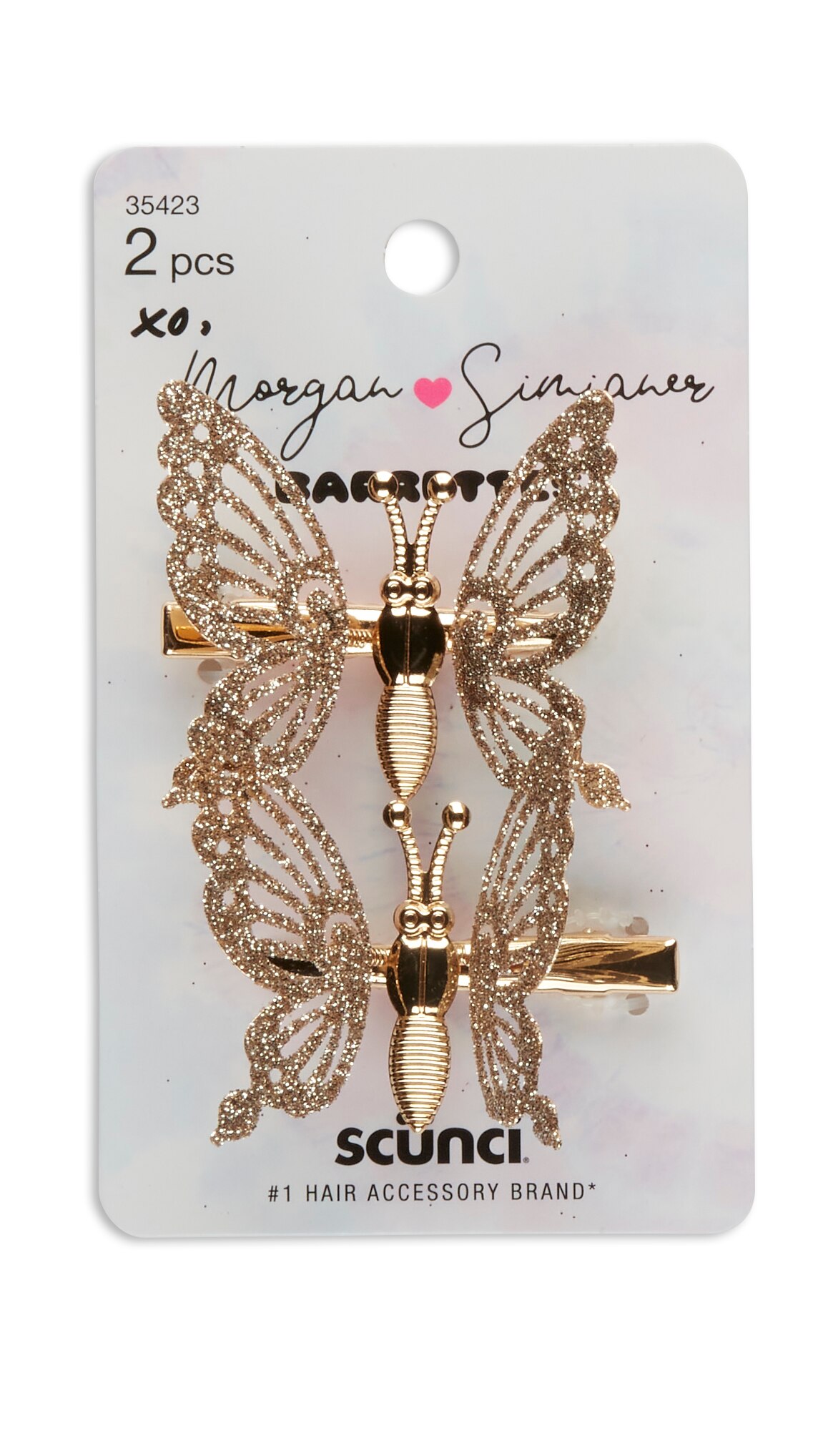 Morgan Simianer xo Scunci Gold Butterfly Jaw Clips, 2CT