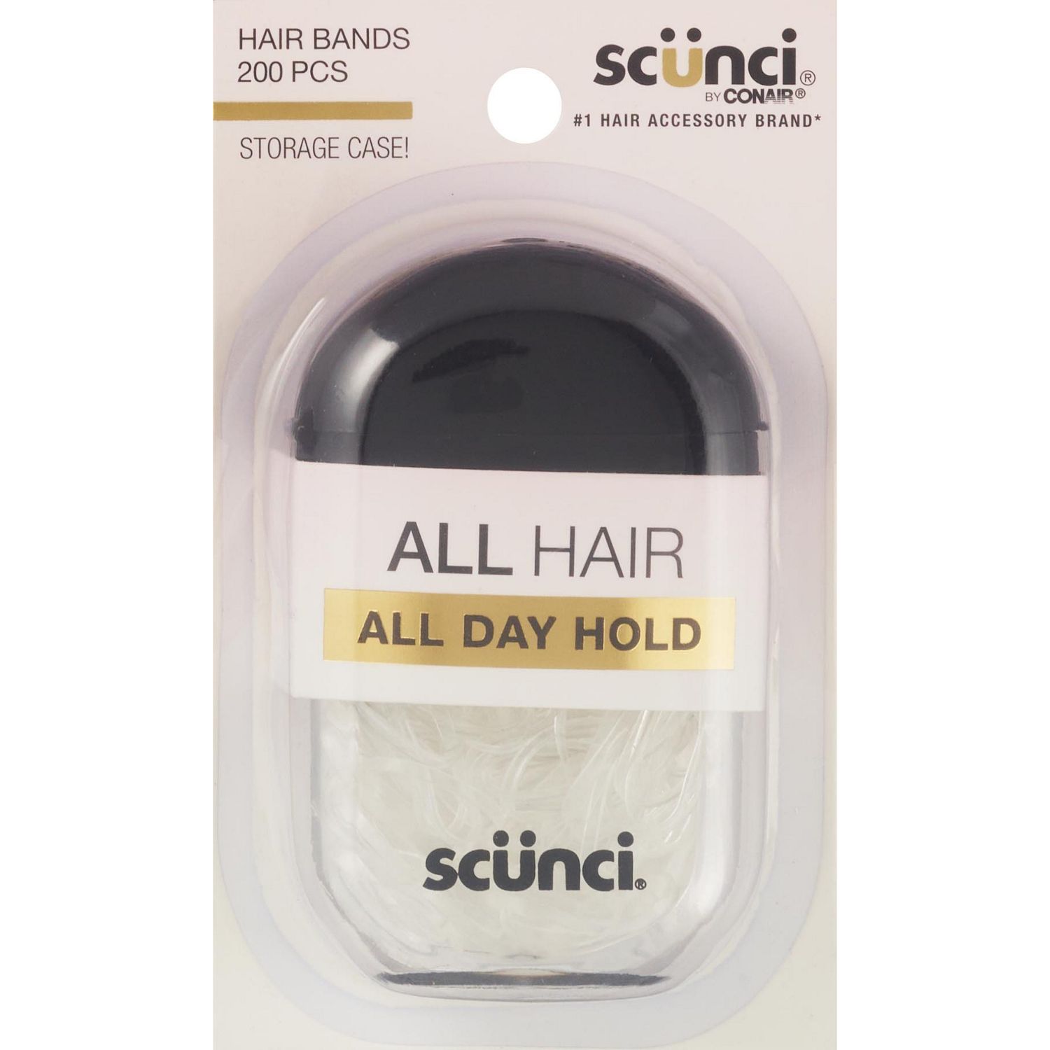 Scunci All Day Hold Polybands with Case, Clear, 200 CT