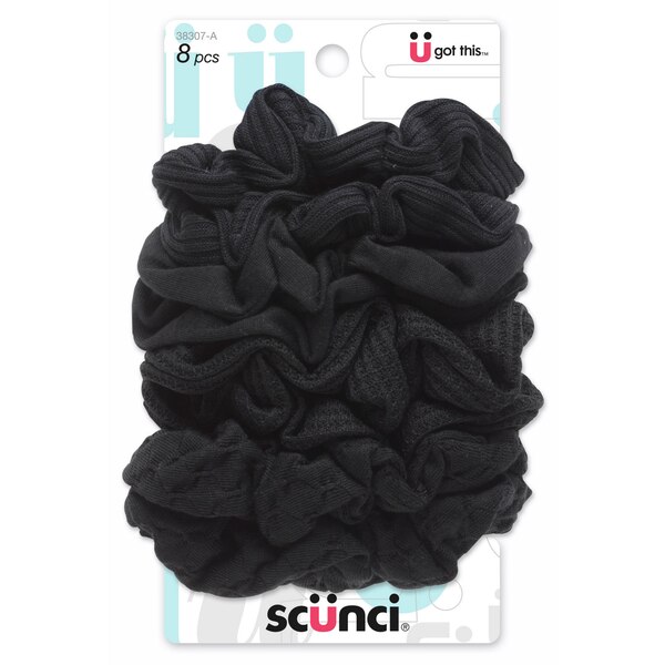 Scunci Fabric Scrunchies, Black, 8 CT