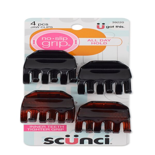 Scunci No Slip Grip Chunky Jaw Clips, Black/Brown