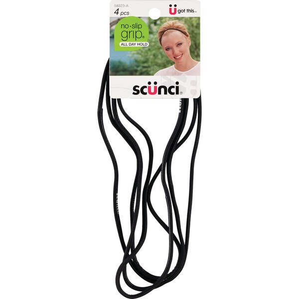 Scunci No-Slip Grip Headbands, Black, 4 CT