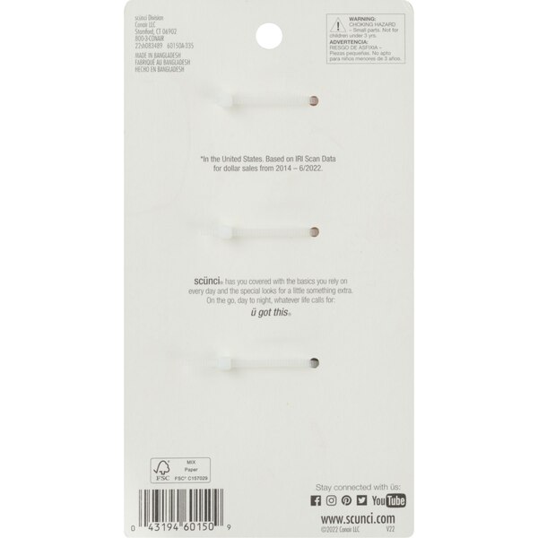 Scunci Open Cut Rectangular Claw Clips, Assorted Neutrals, 3 Ct