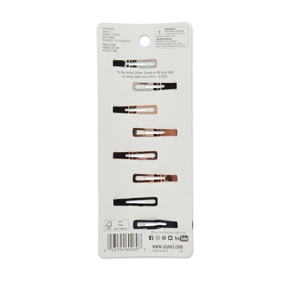 Scunci Metal Metallic Snap Clips, 8 CT