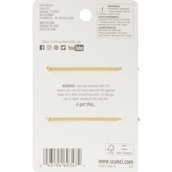 Scunci Elite Bobby Pins, Gold, 2 CT