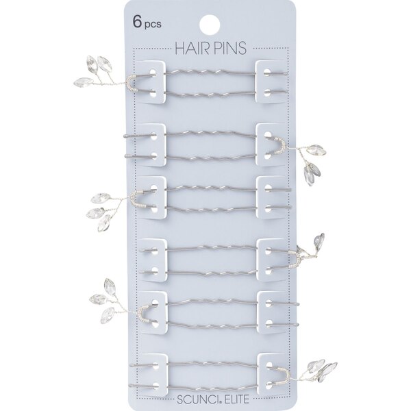 Scunci Elite Sparkling Hair Pins, Silver, 6 CT