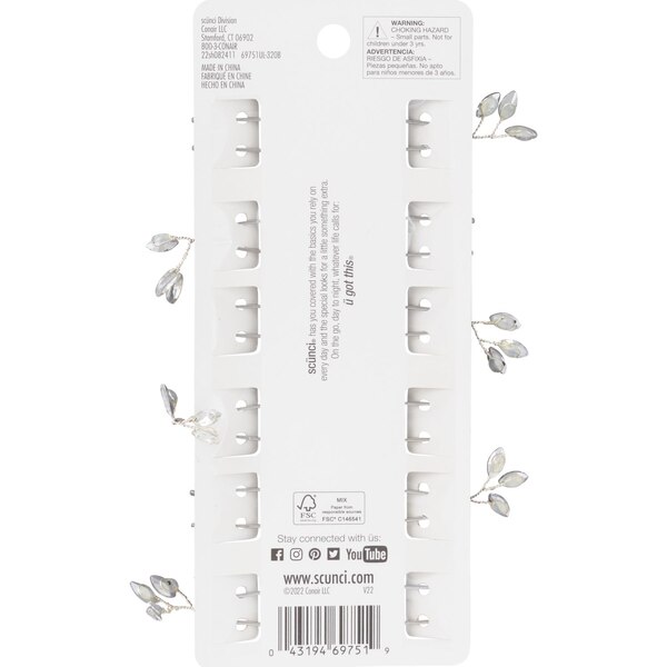 Scunci Elite Sparkling Hair Pins, Silver, 6 CT