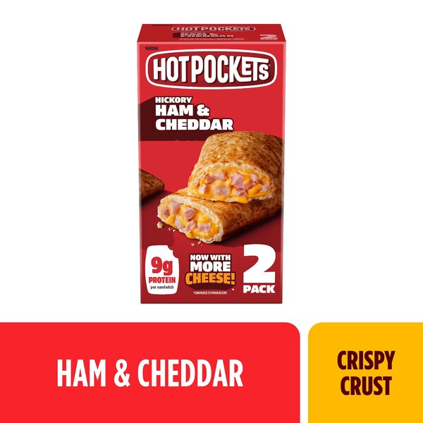 Hot Pockets. Hickory Ham and Cheddar, Crispy Buttery Crust, Frozen Snack, 2 Pack
