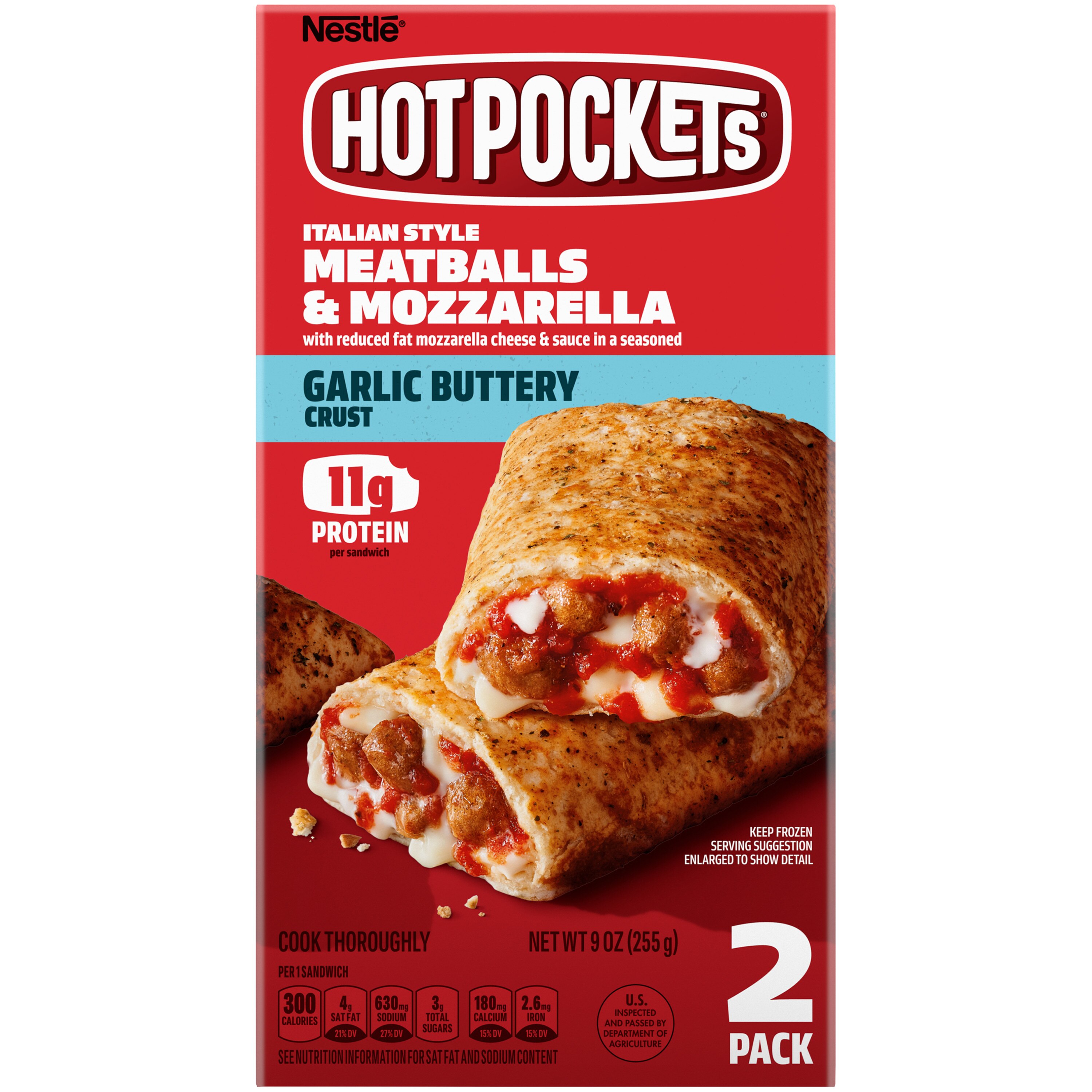 Hot Pockets Italian Style Meatballs and Mozzarella Sandwiches, 9oz, 2 Count