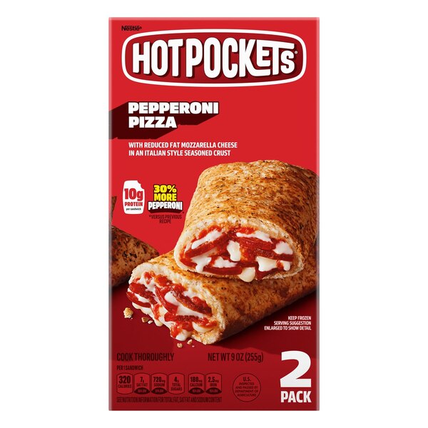 Hot Pockets, Pepperoni Pizza Garlic Buttery Crust Frozen Snacks, Pizza Snacks Made with Mozzarella Cheese, 2 Count Frozen Sandwiches, 9 oz